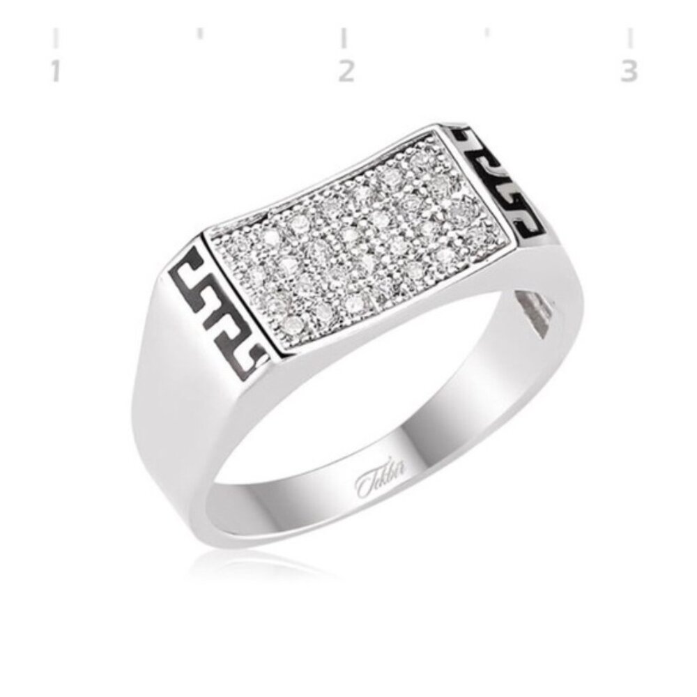 Sterling Silver Men's Ring With White Cubic Zircon - Picture 4 of 10